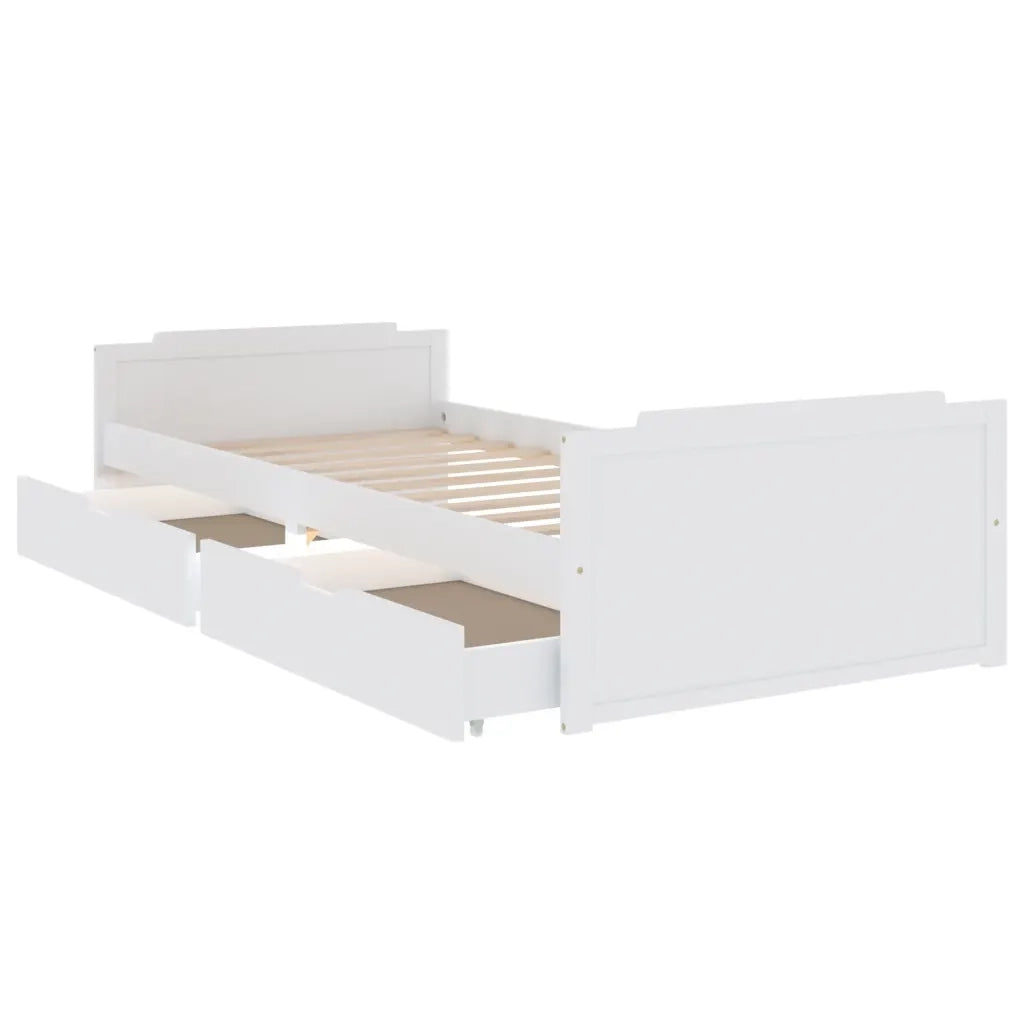 Letto da camera | Giroletto Bianco con Cassetti Legno Massello di Pino 90x200cm