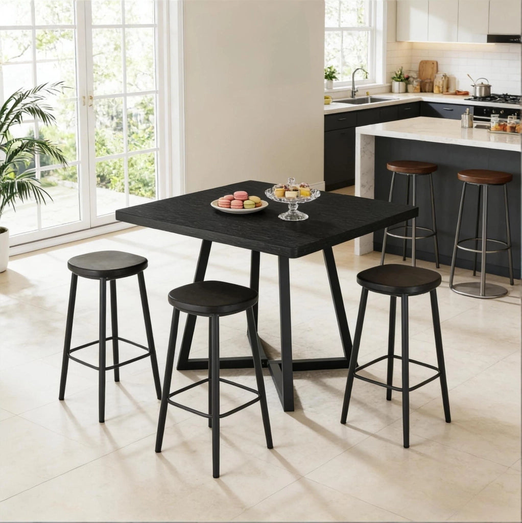 Tavolo quadrato industriale 80 cm in MDF e metallo nero
