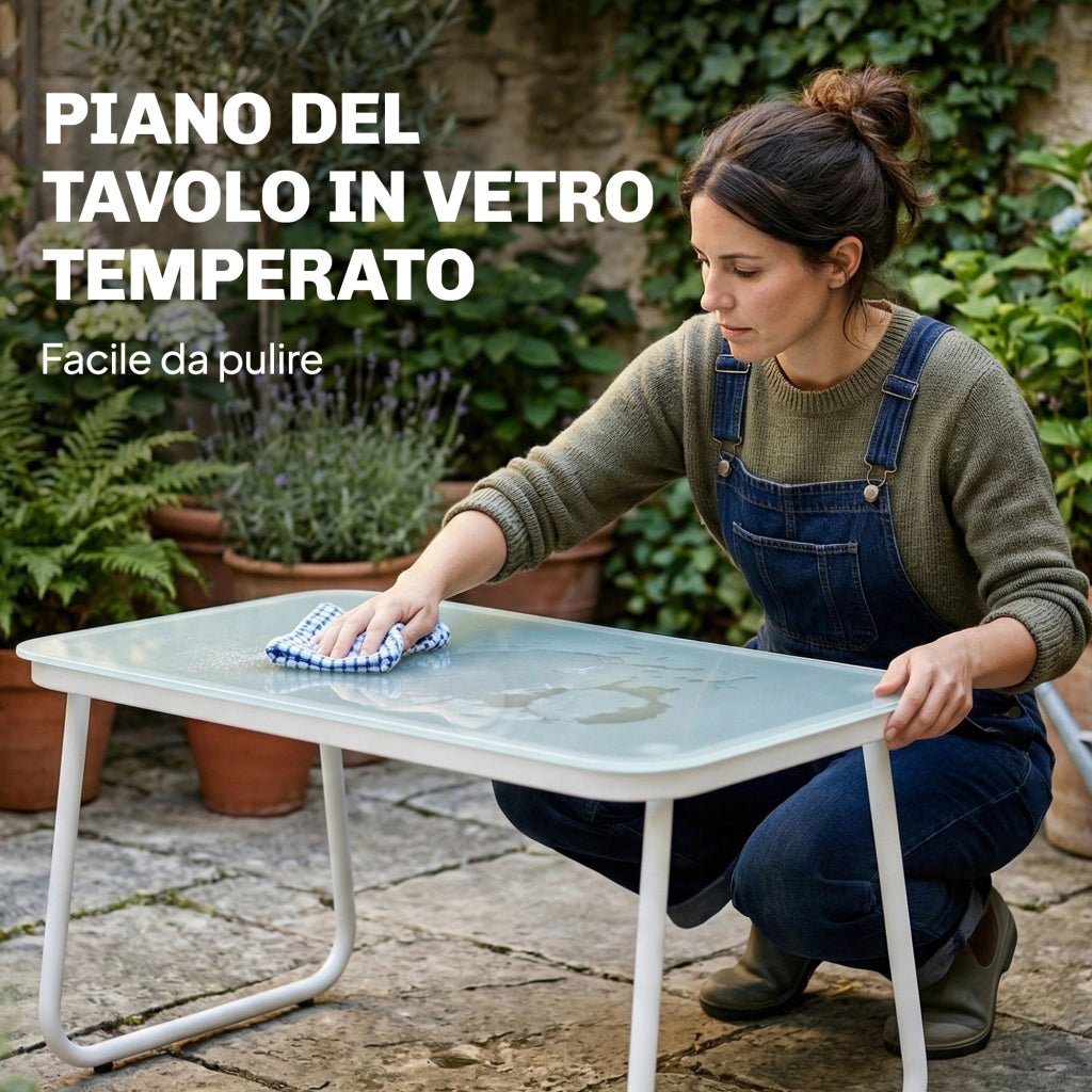 Set 4 Pezzi da Giardino con Divano 2 Poltrone e Tavolino in Texteline Cachi e Bianco