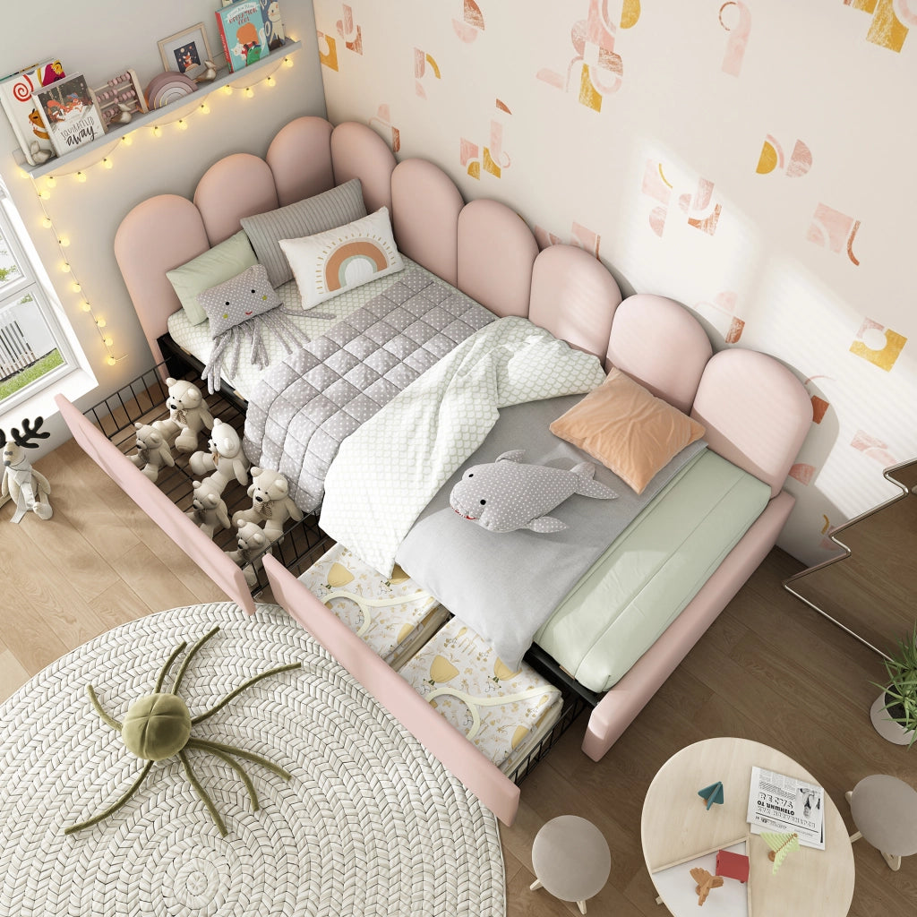 OKWISH Letto Divano 90×200 cm, Letto Singolo con 2 Cassetti, Lati Reversibili e Schienale Imbottito, senza Materasso, in Velluto, Rosa