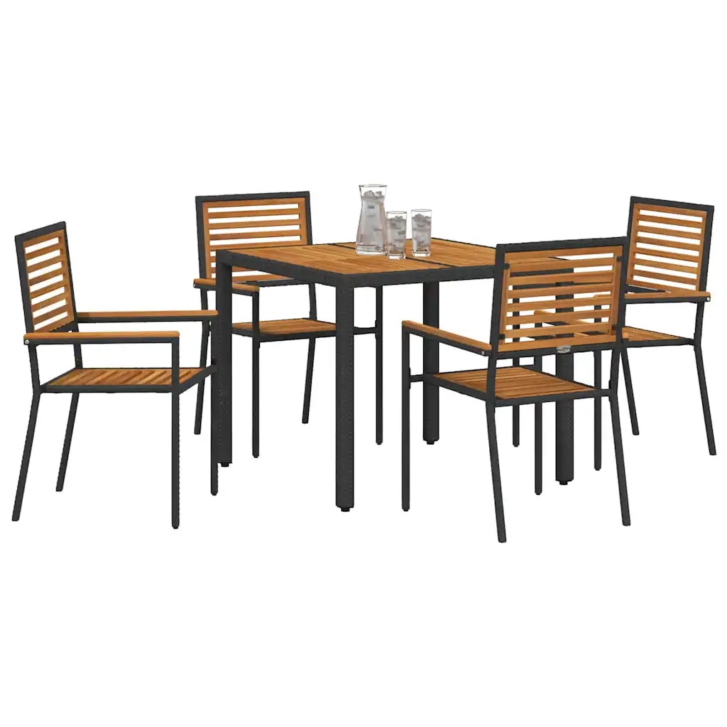 Set da Pranzo per Giardino 5 pz | Set Salotto da Giardino Nero e Marrone polyrattan