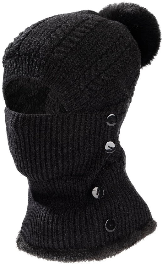 Cappello di lana calda - Cappello esterno flessibile con calotta - Piumino morbido - Visiera per attività all'aperto - Nero - Adatto per donne - M
