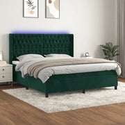 Letto a Molle con Materasso e LED Verde Scuro 180x200cm Velluto 3139760