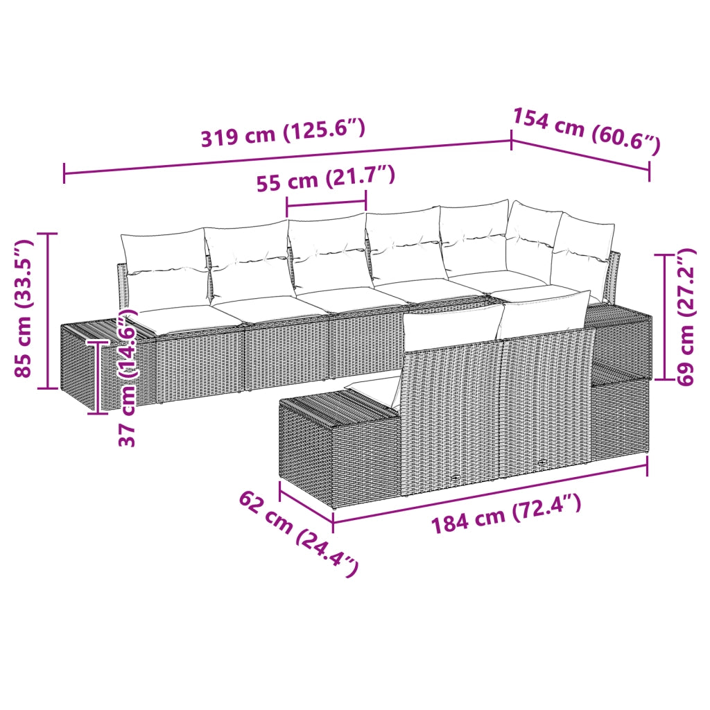 Set Divano da Giardino 8 Pezzi con Cuscini Nero Polyrattan