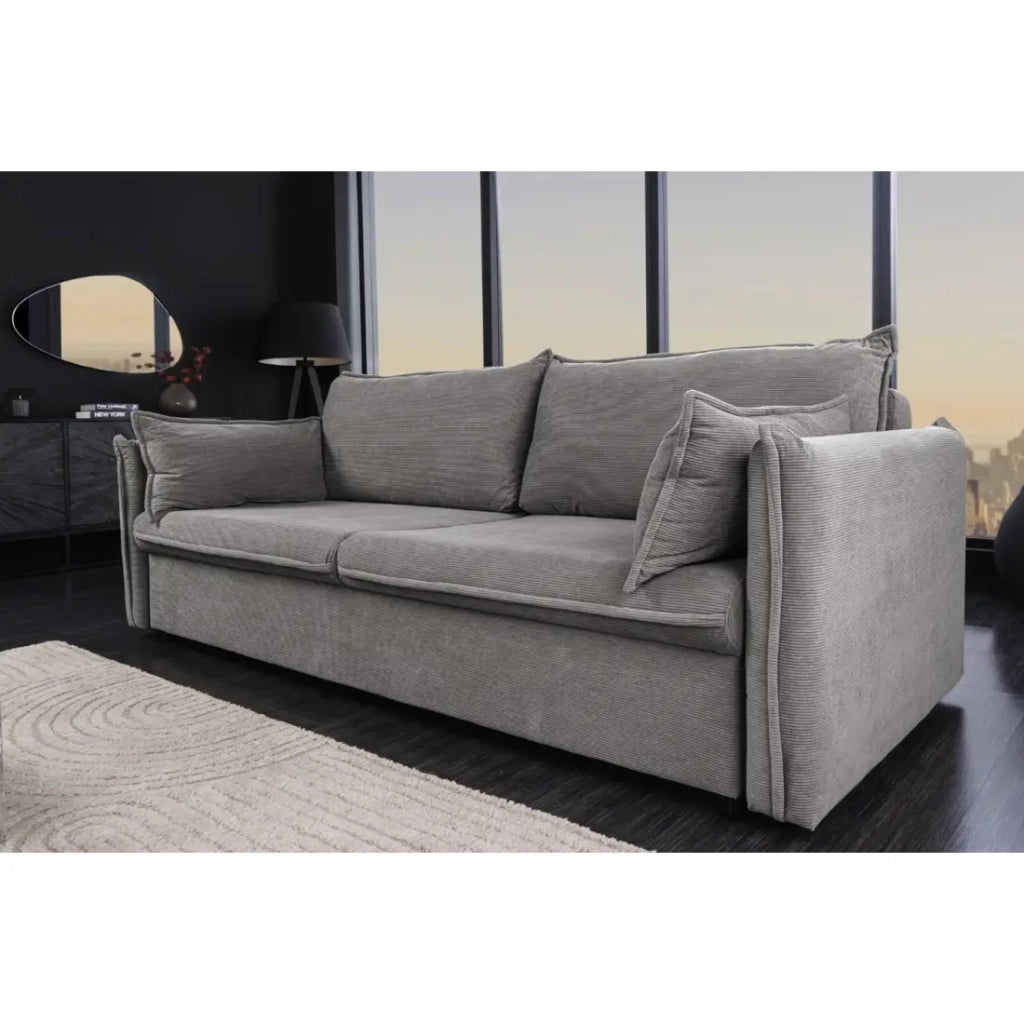 Divano dritto CALDERO grigio scuro convertibile con contenitore – Divano letto in velluto a coste con storage integrato