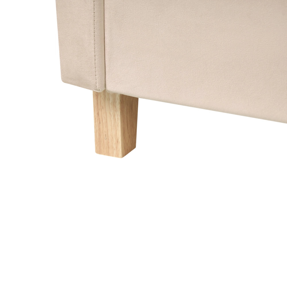 Letto a castello 3 piedi per bambini alto imbottito in velluto e scaletta in in legno di pioppo beige chiaro 90x200 cm cameretta