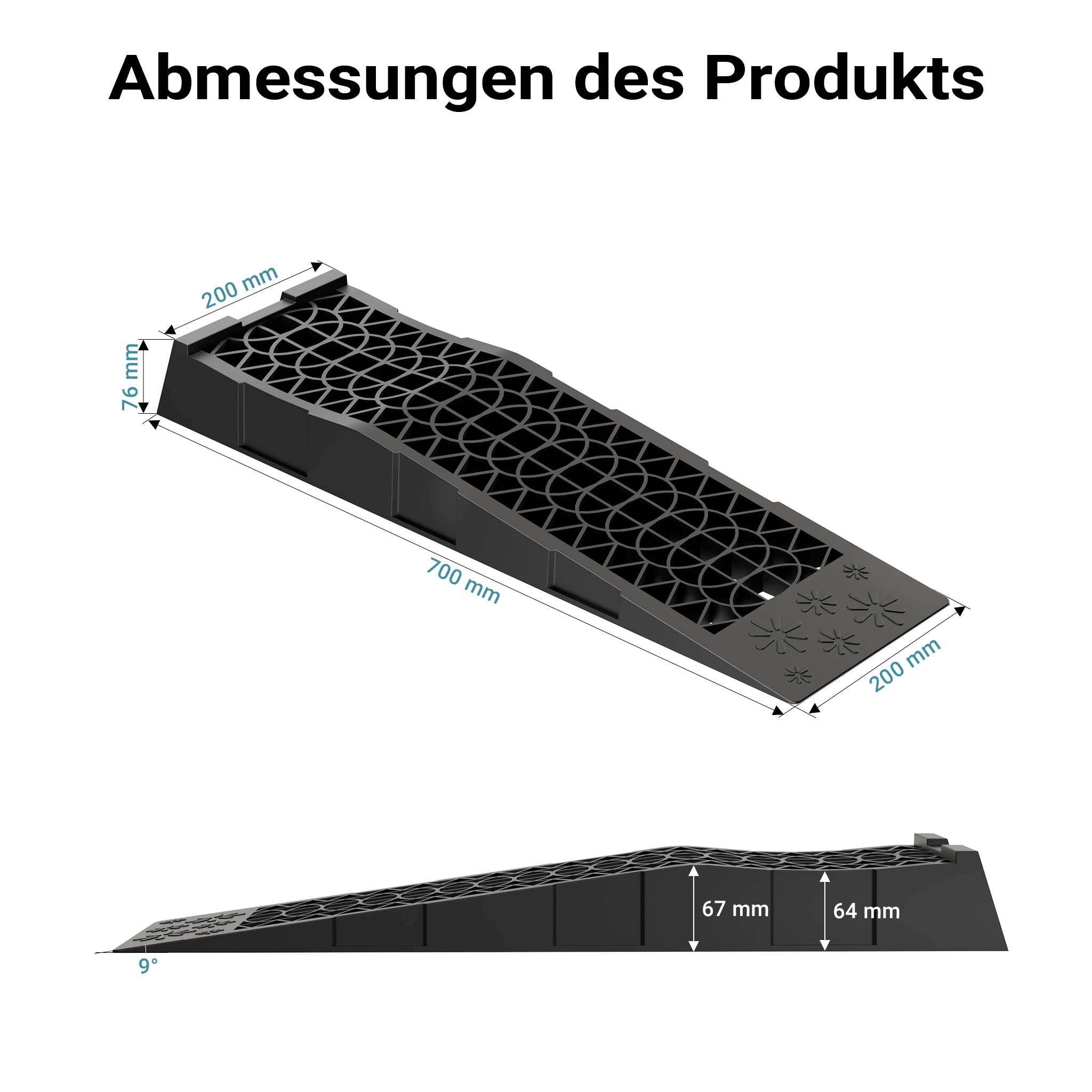 Cunei per camper auto 2 pz. max 3 t 700x200x78 mm Rampa di livellamento in plastica