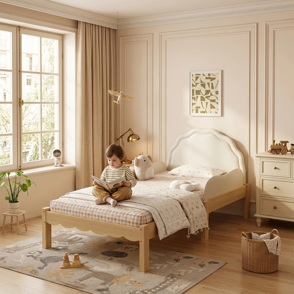 Letto imbottito per bambini 90x200 cm in legno beige
