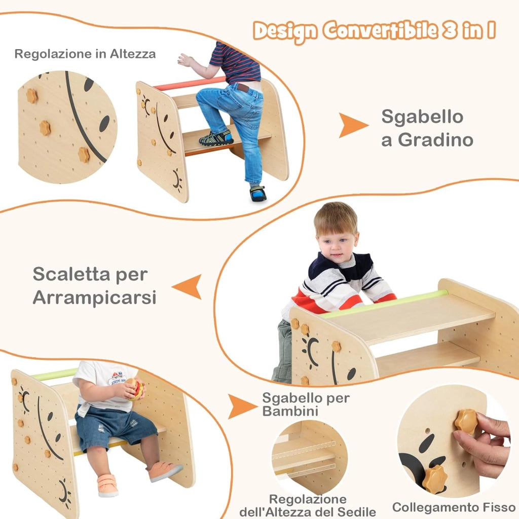 6 in1 Set Arrampicata per Bambini, Giocattoli da Arrampicata in Legno con Rampe Reversibili, Altalena, Sgabello Regolabile in Altezza, Scala da Arrampicata per Bambini 3+ Anni
