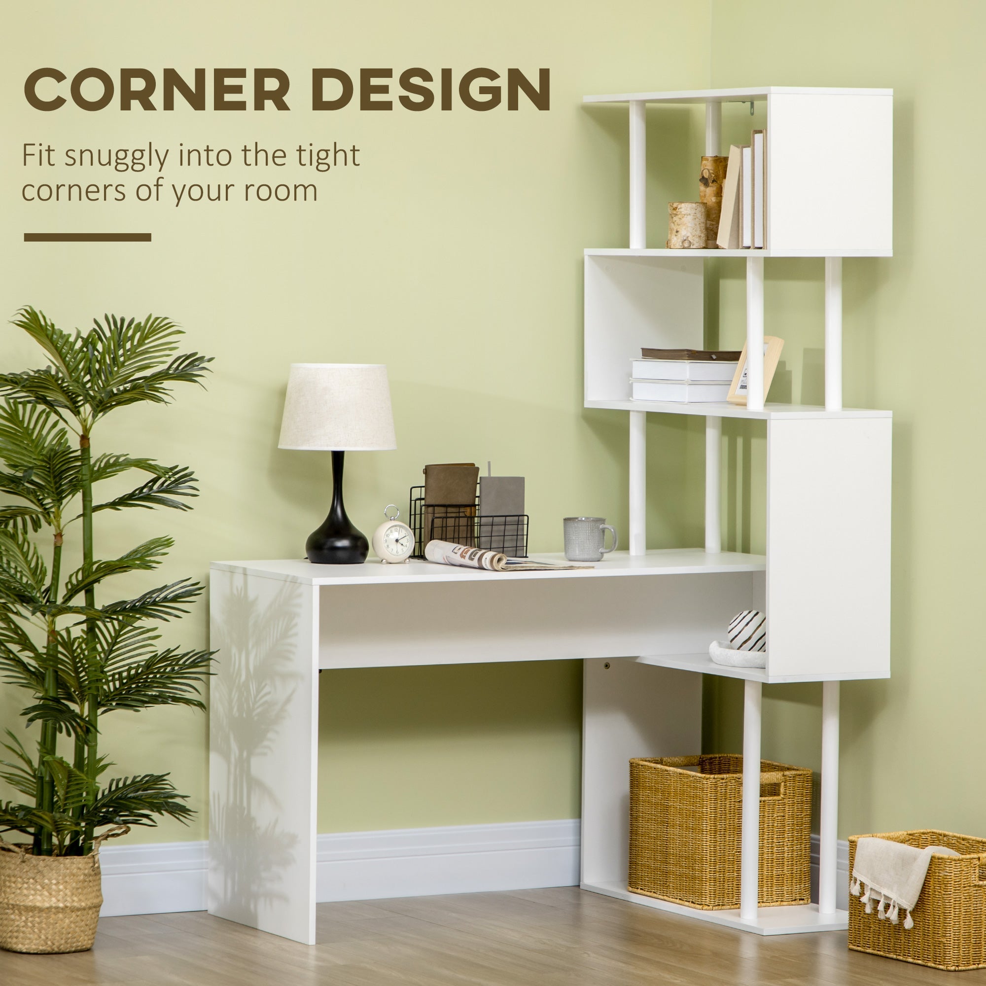 Scrivania Angolare da Ufficio 120x80x176 cm con Libreria in Truciolato Bianco