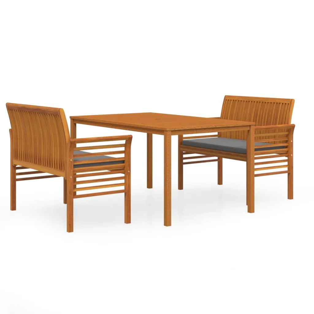 Set da Pranzo per Esterni 3pz con Cuscini Legno Massello Acacia 3120458