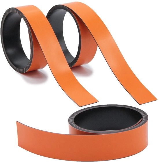 3x Strisce Magnetiche Arancioni - ca. 2 cm x 1 m nastro magnetico per il segnalamento e la divisione su lavagne bianche, mensole, calendari - facilmente tagliabili su misura - etichette magnetiche - mag255
