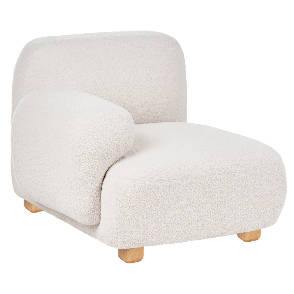 Modulo divano angolare Boucle a destra, 1 posto, in legno bianco sporco, con gambe in legno, moderno, monoposto