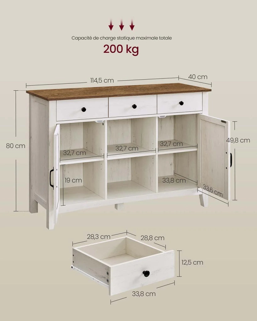 Mobiletto portaoggetti con cassetto mobiletto da cucina con ante ripiano regolabile stile country per soggiorno 40 x 1145 x 80 cm bianco 12_0004542