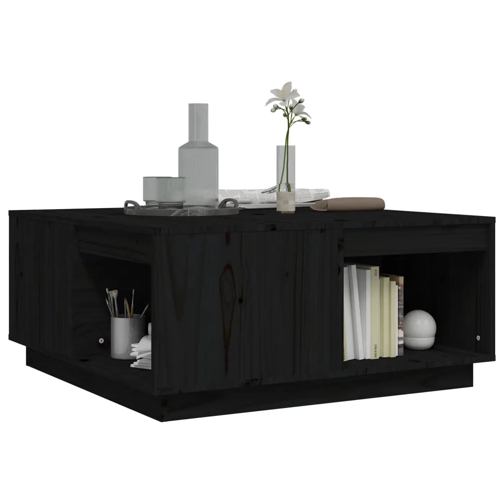 Tavolino da Salotto Nero 80x81x36,5 cm Legno Massello di Pino 814528