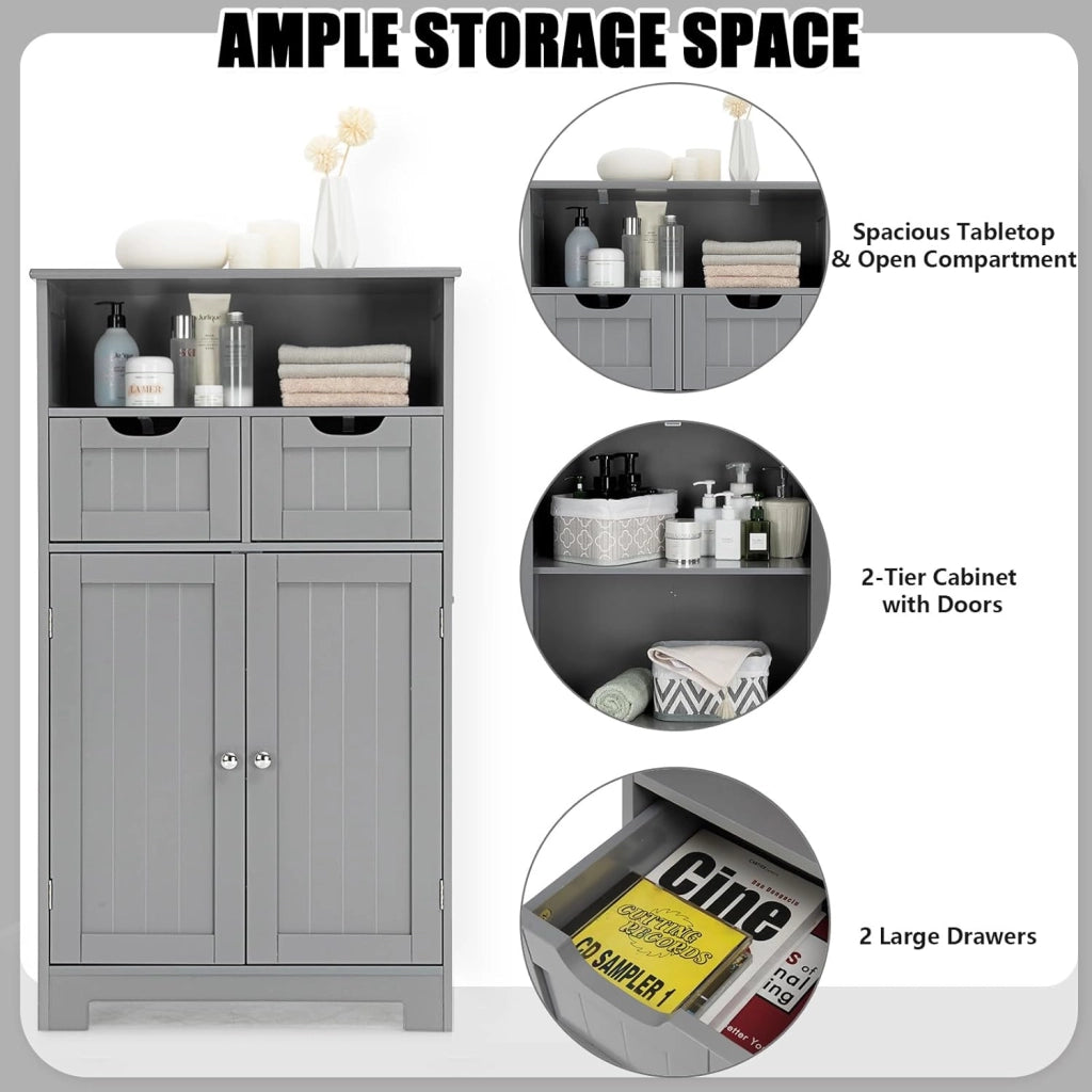 Mobile da Bagno con 2 Cassetti e 2 Armadi a Porta, 60 x 30 x 109 cm, Armadietto da Terra Autoportante in MDF, Armadio d’Archivio per Soggiorno, WC, Camera da Letto, Cucina (Grigio)