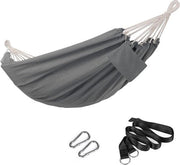 Ombrello da Terra 210 x 150 cm Hammock a Doppia Piazza con Capacità di Carico 300 kg per Patio Balcone Giardino Esterno Campeggio con Borsa da Trasporto Cinture di Fissaggio e Ganci di Carabiner Grigio
