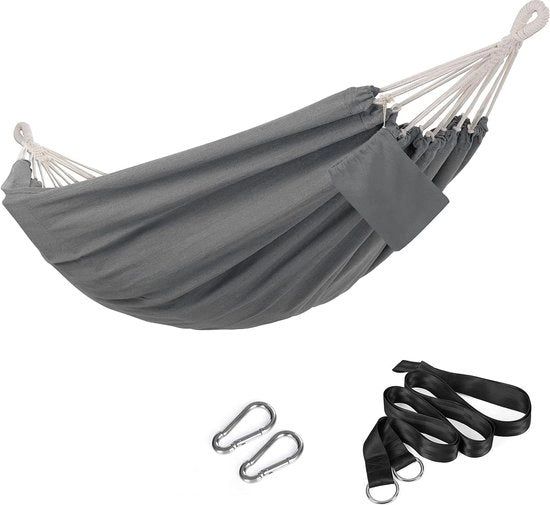 Ombrello da Terra 210 x 150 cm Hammock a Doppia Piazza con Capacità di Carico 300 kg per Patio Balcone Giardino Esterno Campeggio con Borsa da Trasporto Cinture di Fissaggio e Ganci di Carabiner Grigio