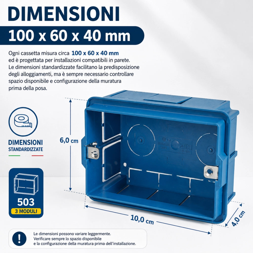 12 Cassette Incasso 503 3 Moduli 100 x 60 x 40 mm IP40