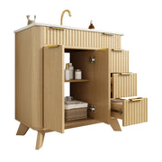 Mobile da bagno con 3 cassetti e 2 ante; lavabo in ceramica - per bagno - 81x47x90 cm - naturale