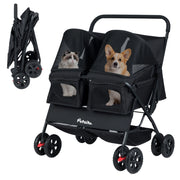 Passeggino doppio animali carrozzina 2 posti tettuccio regolabile, Passeggino doppio animali cuscino sicurezza Nero-Giochi e accessori per cani