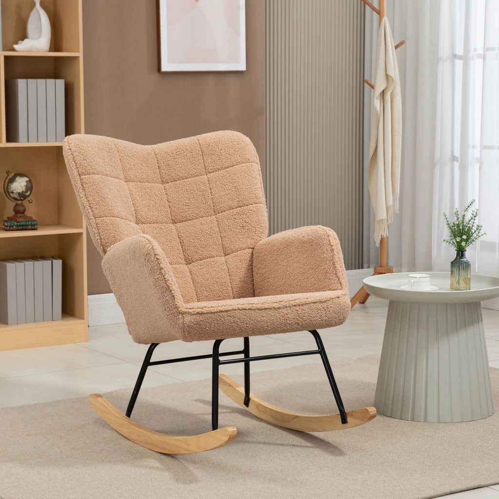 Poltrona a Dondolo Imbottita Rivestimento Bouclé 71x98x101 cm Marrone
