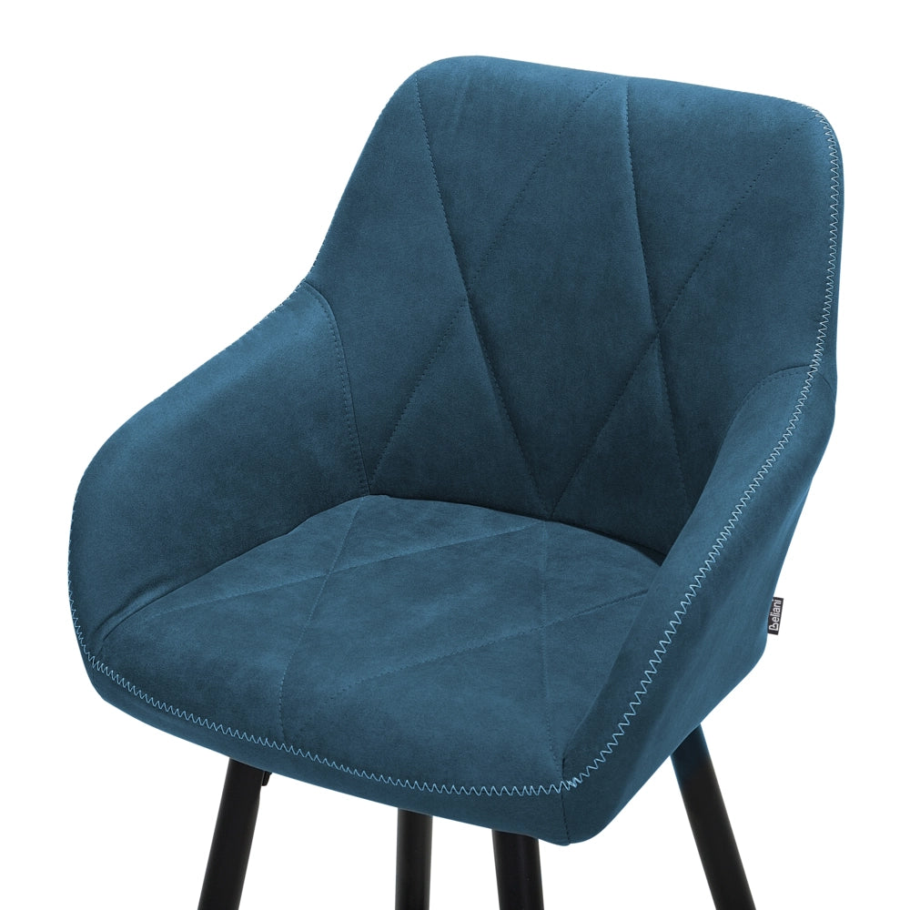 Set di 2 sgabelli da bar rivestiti in tessuto blu con braccioli imbottiti schienale gambe in metallo Nero