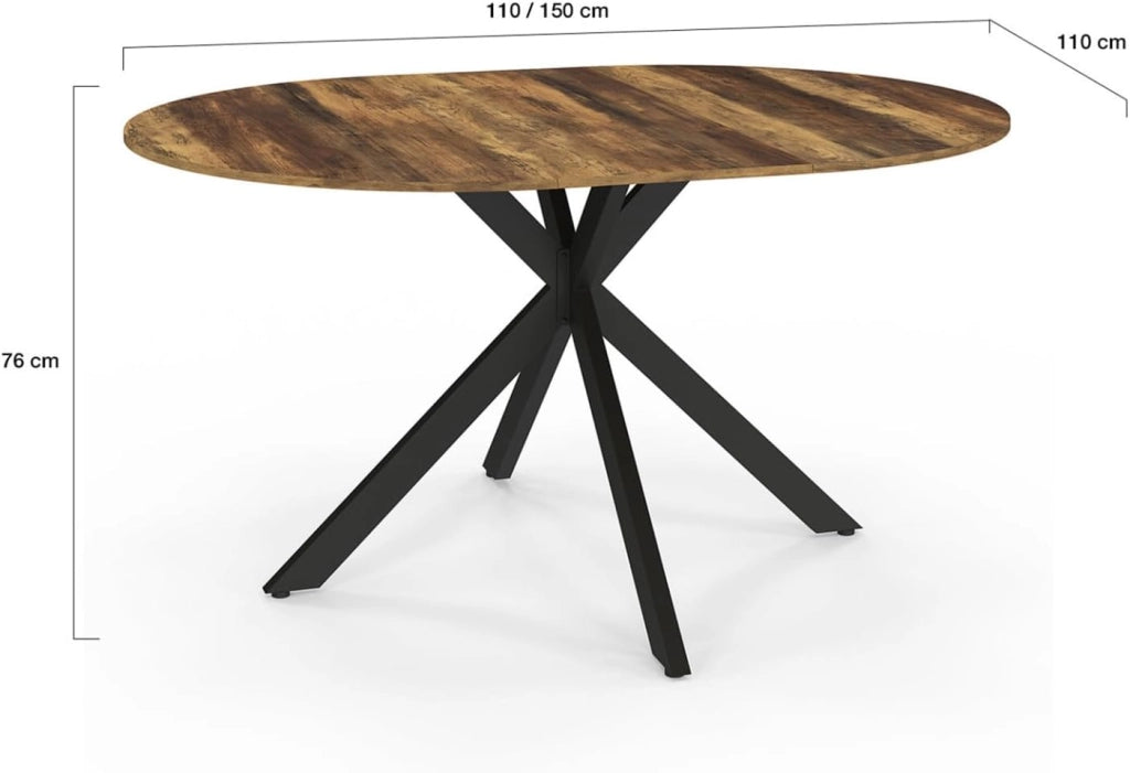ALIX Tavolo da pranzo rotondo allungabile per 4-8 persone con gamba a ragno nera e piano in legno scuro HAWKINS 110-150 cm