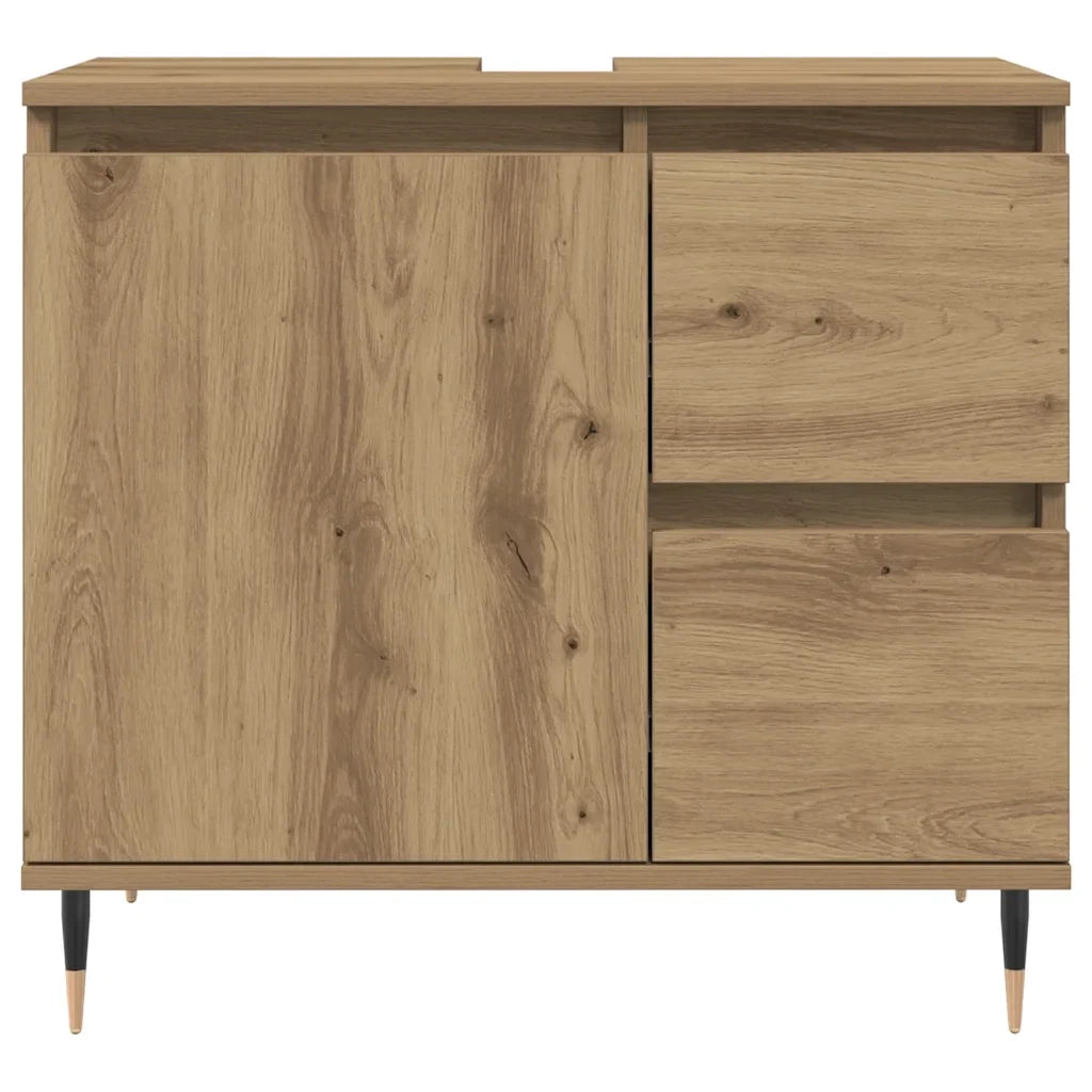 Mobiletto da bagno in legno composito 65 x 33 x 60 cm con ampio spazio contenitivo stile industriale finitura rovere artigianale 02_0051104