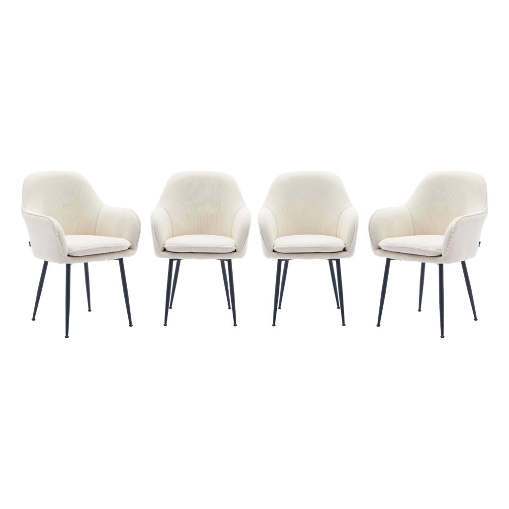 Set di 4 poltrone in velluto a coste con gambe in metallo nero opaco,