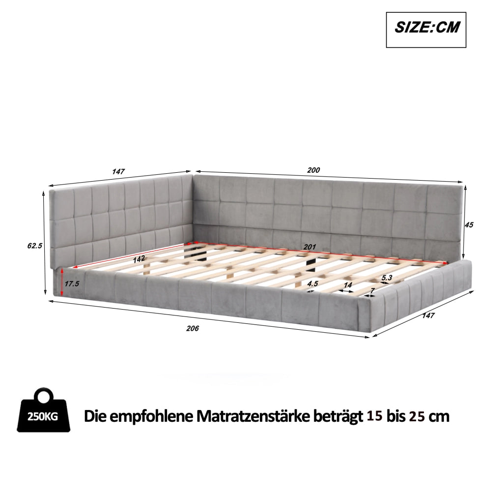 Letto da giorno in stile Mid-Century Modern con rete a doghe; 140x200 cm; grigio