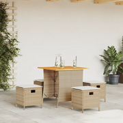 Set da Pranzo da Giardino 5 pz con Cuscini Beige in Polyrattan