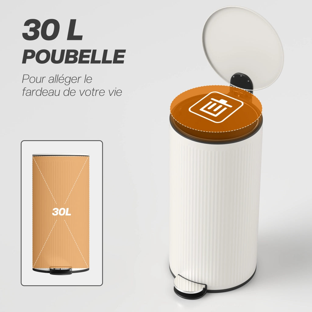 Pattumiera da Cucina con Pedale 30L ¨C Xylo ¨C Coperchio Soft-Close, Secchio Interno Removibile, Crema 36x30x60,5cm