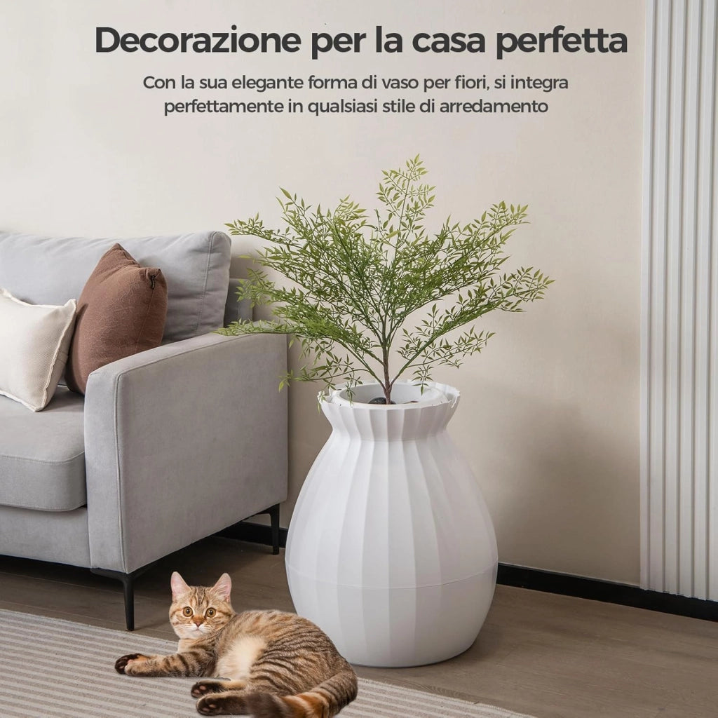 Lettiera per Gatti Smart con Rimozione Elettronica degli Odori e Sterilizzazione, Pianta Finta, Ciottoli, Tenda per la Porta, Paletta, Adatta per Gatti Grandi e Cuccioli (Bianco)