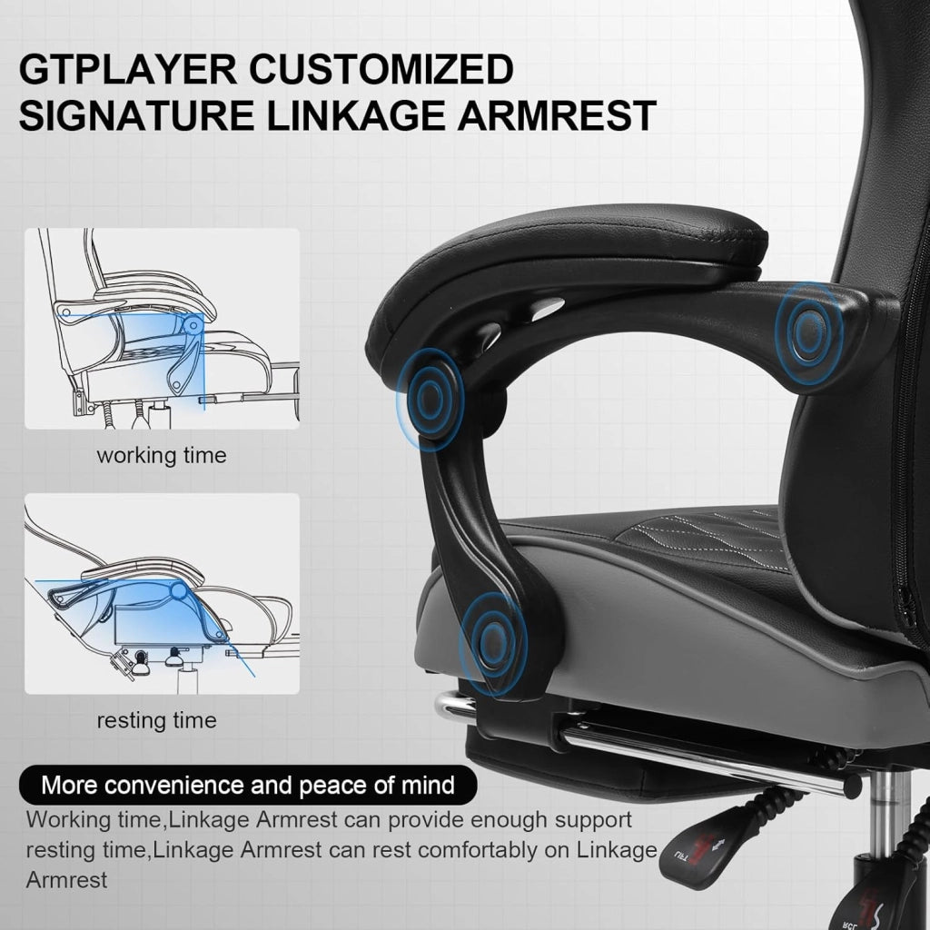 Sedia Gaming, Sedia Gamer ergonomica con poggiapiedi e seduta a molle, altezza regolabile, poggiatesta e supporto lombare, carico massimo 150 kg, colore: grigio