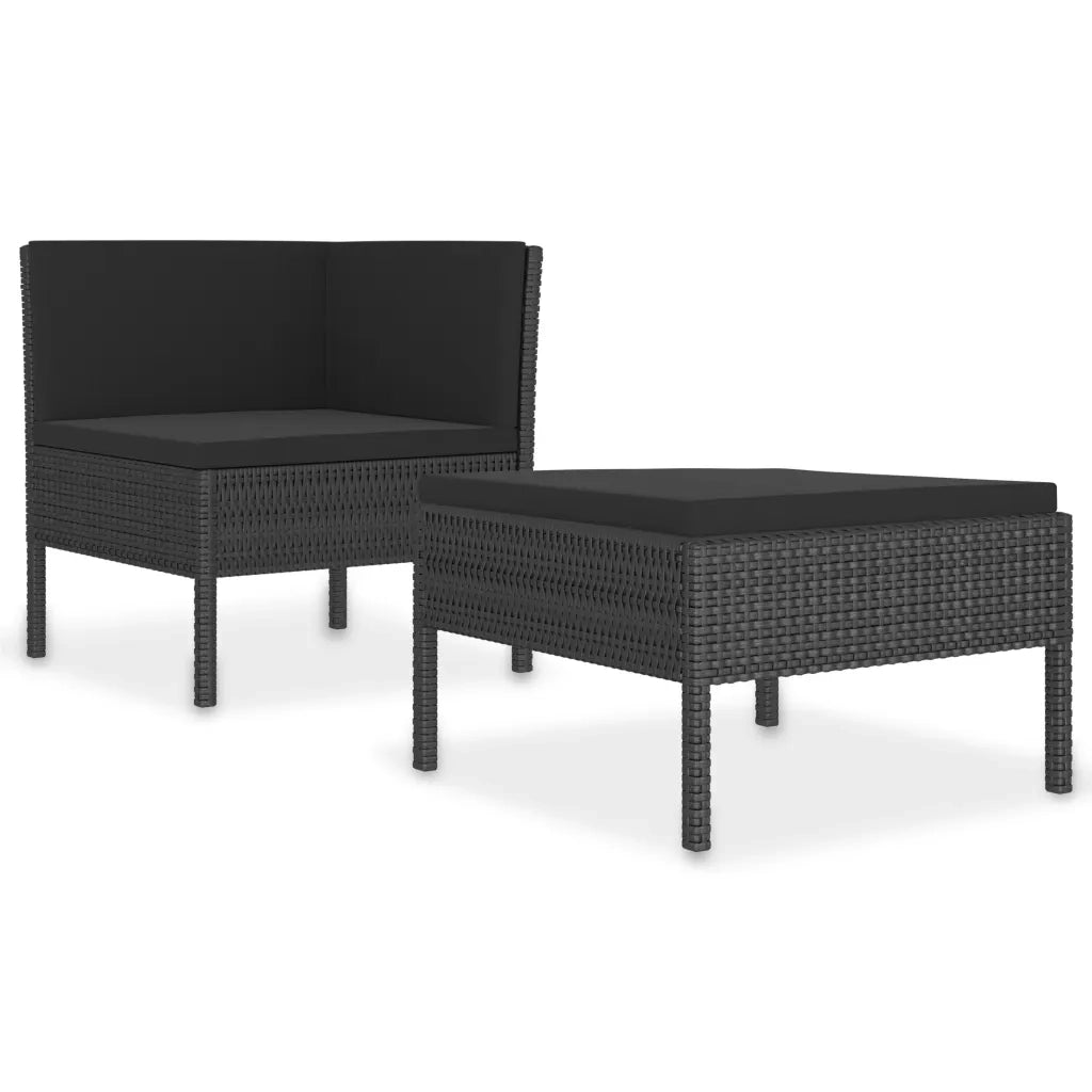 Set Divani da Giardino 2 pz con Cuscini in Polyrattan Nero 310207