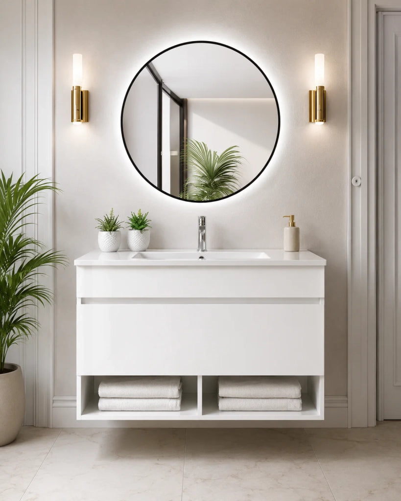 Mobile bagno sospeso con lavabo extrapiano ORIGENBATH NEBARI senza specchio 90x45 cm bianco