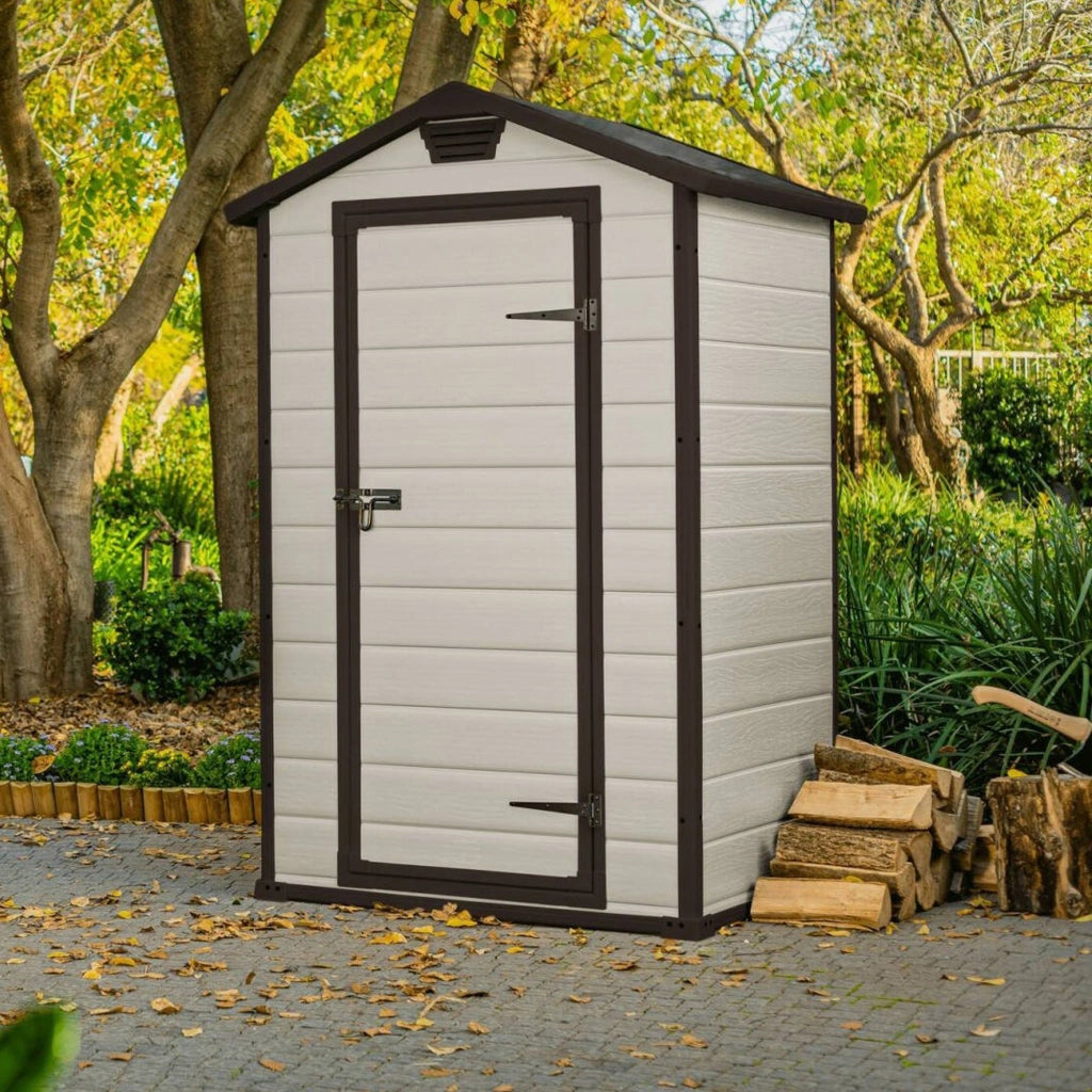 Casetta da giardino Cranbrook, Capanno da esterno, Rimessa da giardino, Ripostiglio per attrezzi, 129x103 h196 cm, Beige