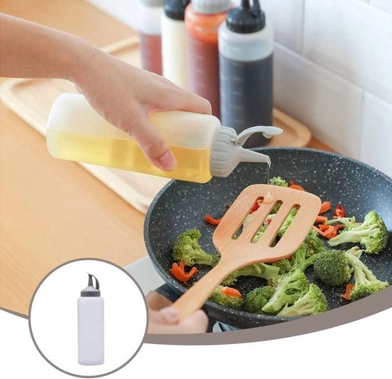 Bottiglia trasparente da condimento per barbecue con coperchio a vite - contenitore da 350 ml con cucchiaio