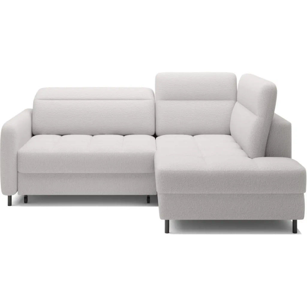 Divano ad angolo destro convertibile BARNEA 208 cm bianco chenille con contenitore