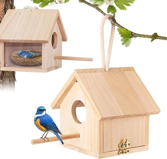 Casa per uccelli in legno - trasparente - Casa per uccelli per esterno con attacco - Casa per uccelli per esterno da appendere - Decorazione DIY per re di corvo, rondine, colibrì, passeri