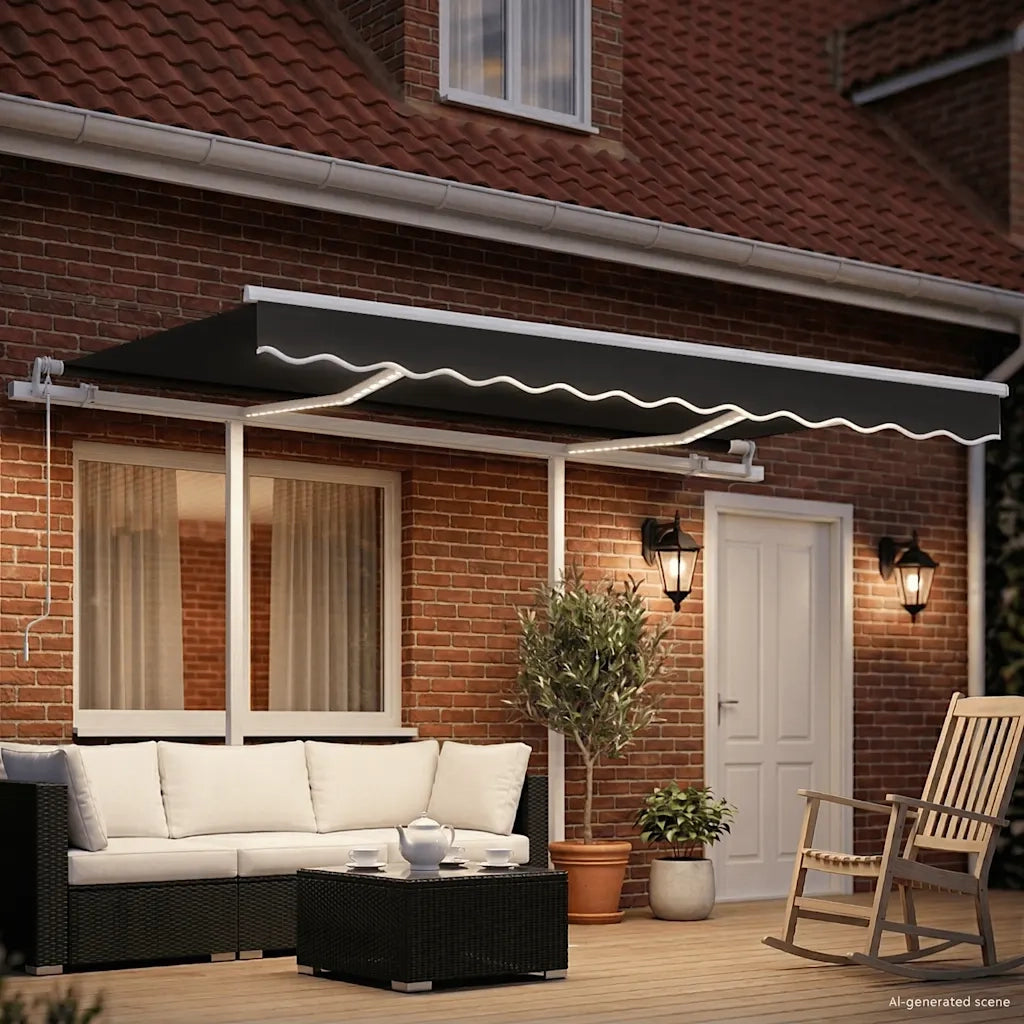 Tenda da Sole Retrattile Manuale con LED 3,5x2,5m Antracite