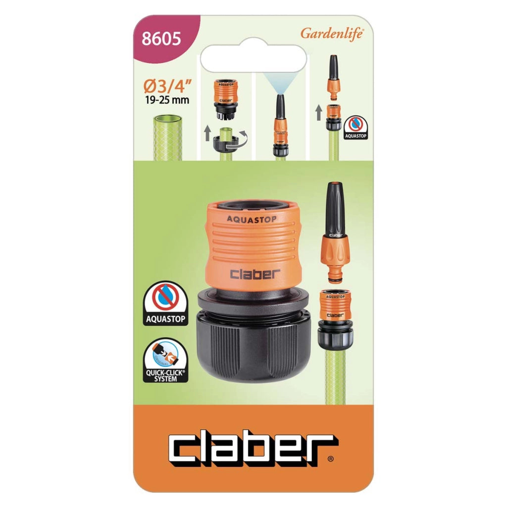 RACCORDO RAPIDO STRINGITUBO + STOP CLABER - 3/4+AQUASTOP SELF 8605- 2 pezzi