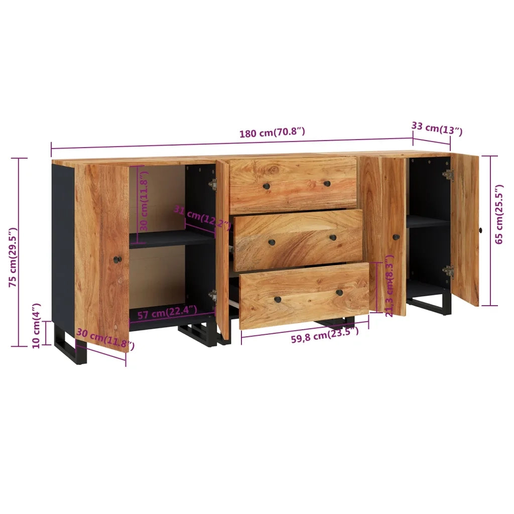 Credenze 3 pz in Legno Massello di Acacia cod mxl 15910