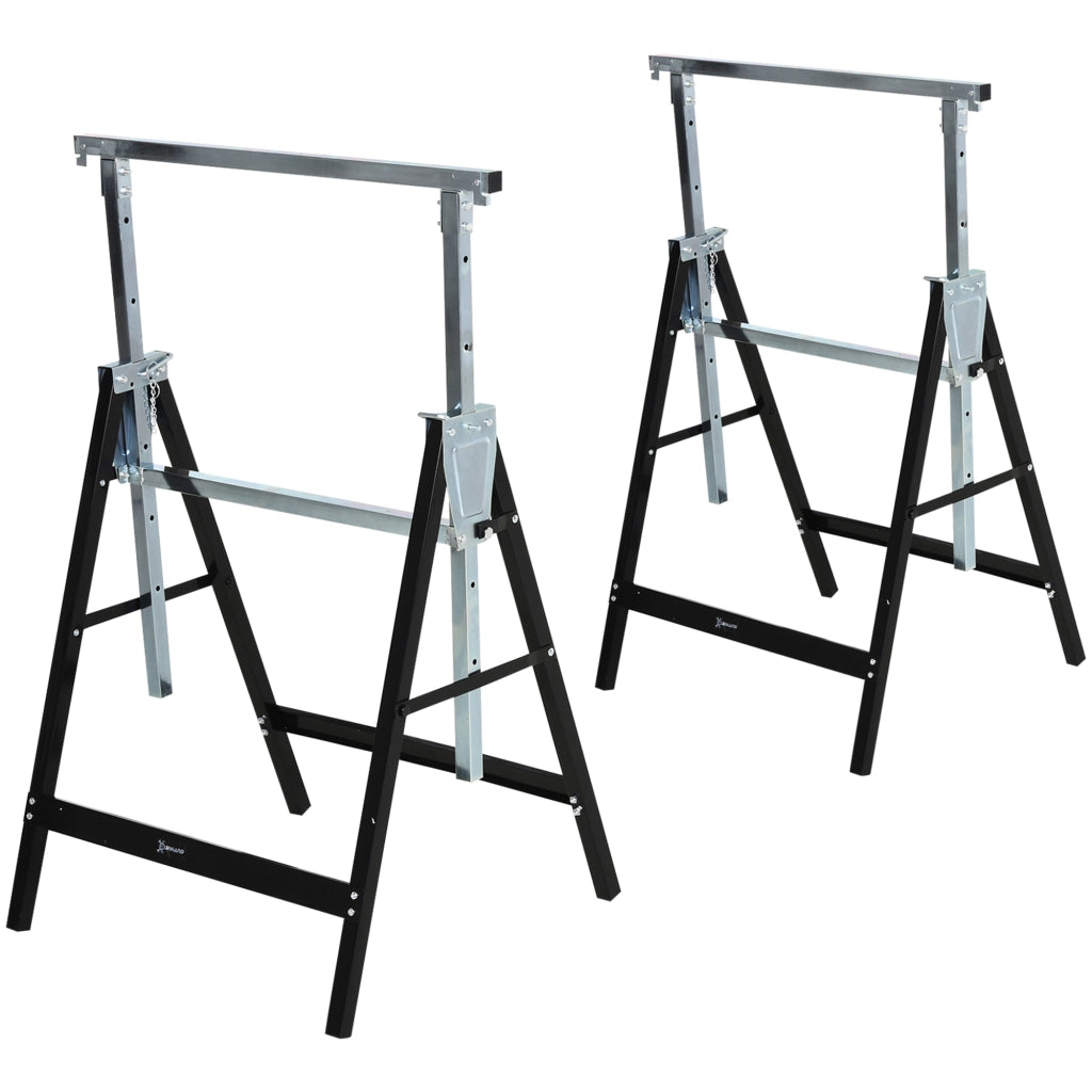 CAVALLETTO SEGATRICE Regolabile Pieghevole 68x56x80-130 cm Metallo Nero Set da 2 pezzi