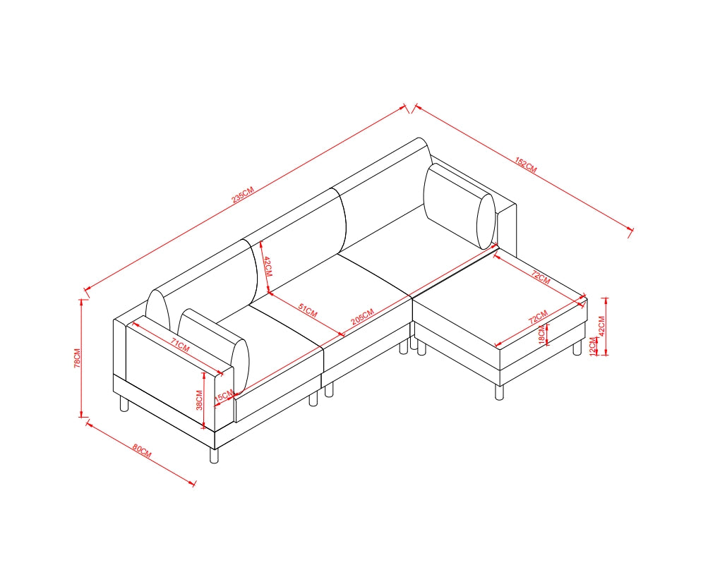 Divano Angolare 3 Posti con Poggiapiedi ¨C MINIMAL ¨C Beige, Tessuto Poliestere, Gambe Massello, 235x152x78 cm