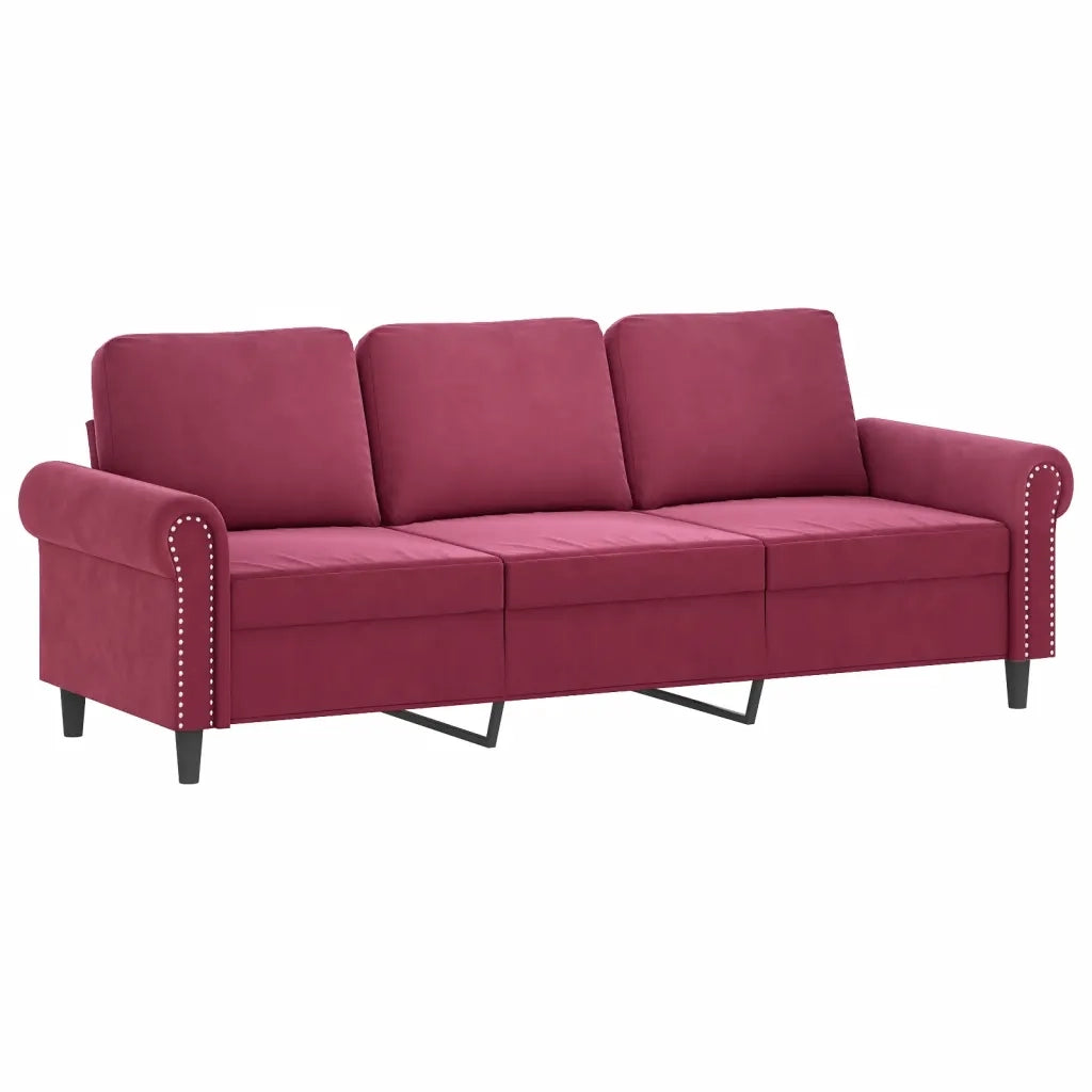 Set di Divani 3 pz con Cuscini Rosso Vino in Velluto 3202264