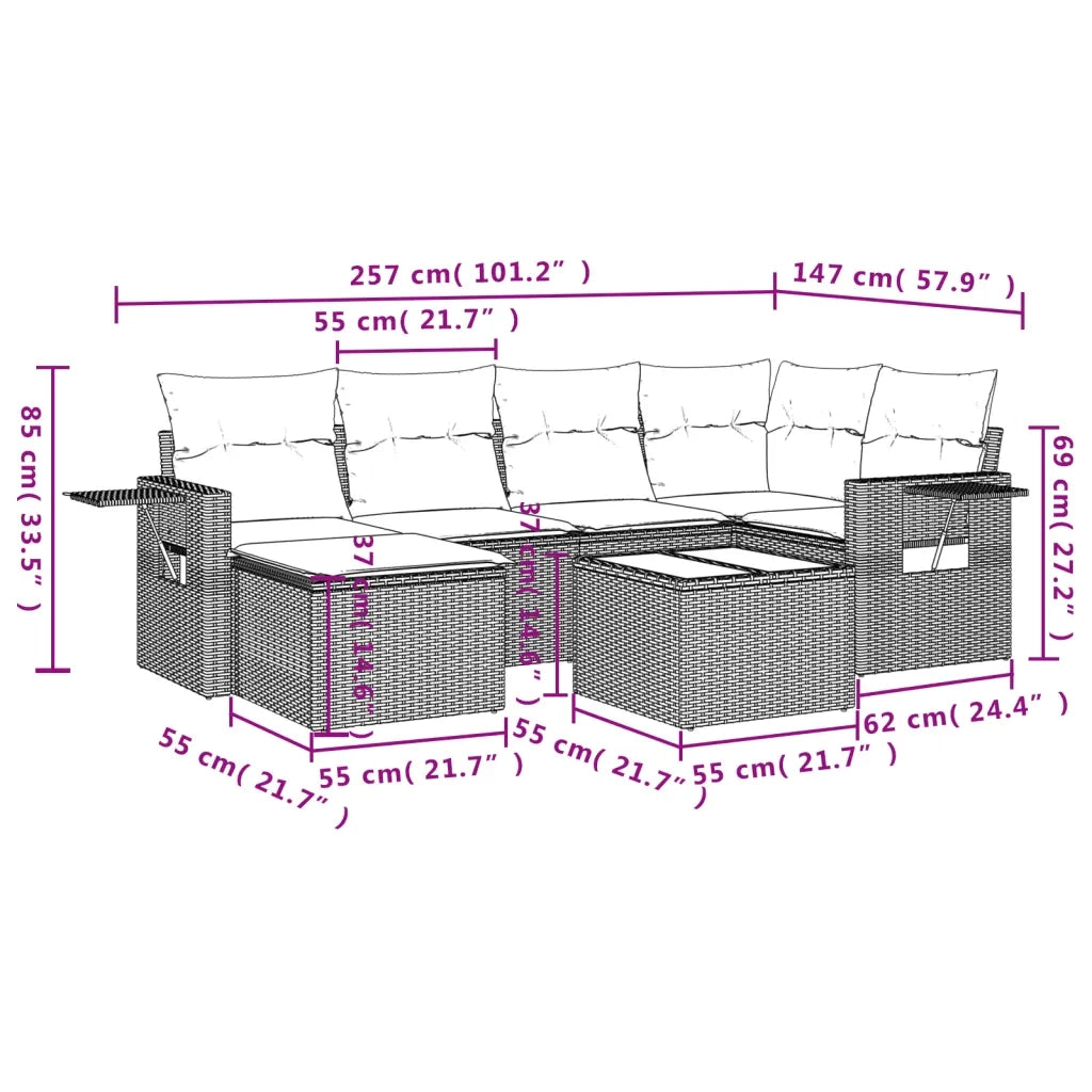 Set Divani da Giardino con Cuscini 7pz Nero Polyrattancod mxl 112399