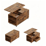 TAVOLINO ALZATOP 100 x 50,5 x 53 cm Marrone rustico Metallo e legno con ruote