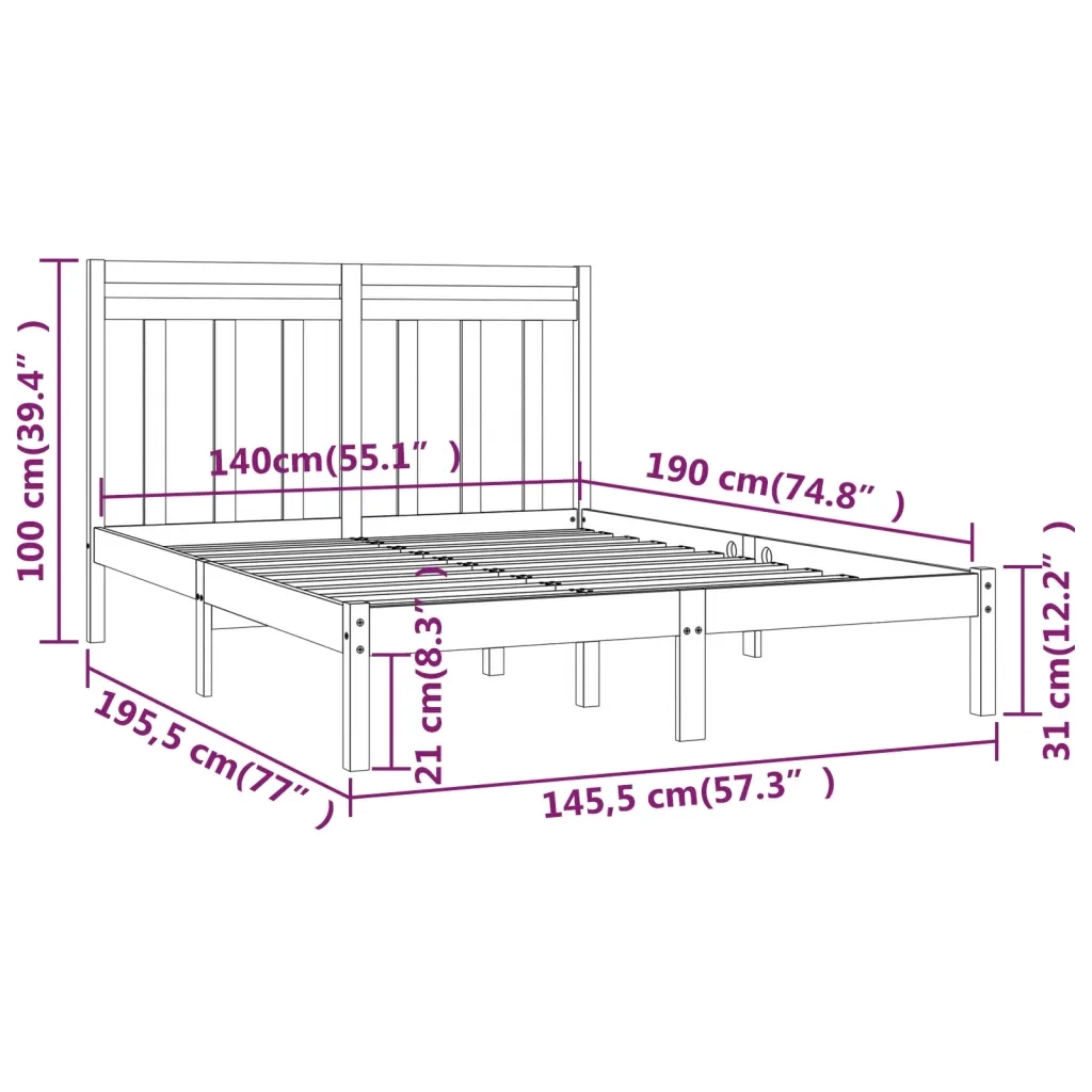 Giroletto-Struttura Letto Nero in Legno Massello 140x190 cm 679717